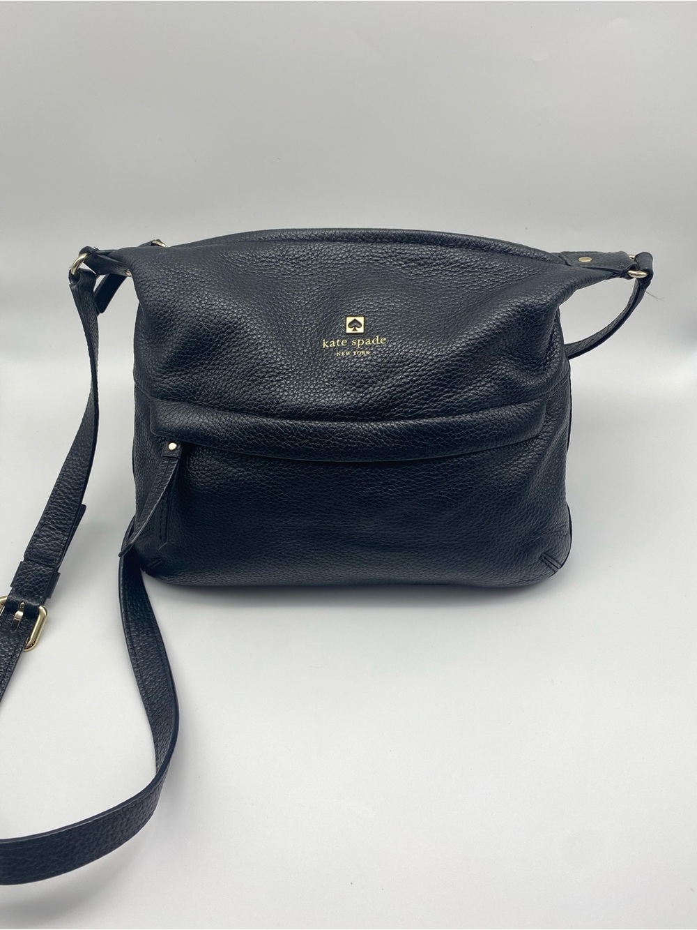 kate spade Black Pebbled Leather Crossbody with Gold Logo
